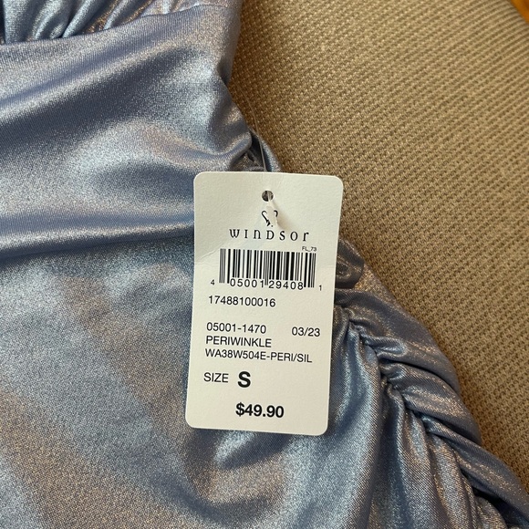 NWT Windsor Adella Satin Plunge Neck Periwinkle Blue Party Dress - Picture 9 of 9